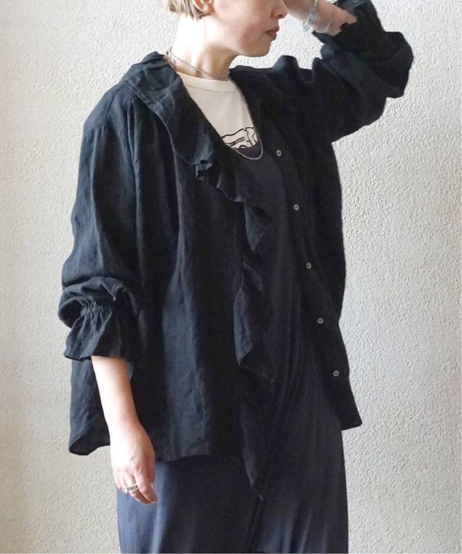 フレンチリネン フリルパフブラウス 予約》フレンチリネン フリルパフブラウス（シャツ／ブラウス