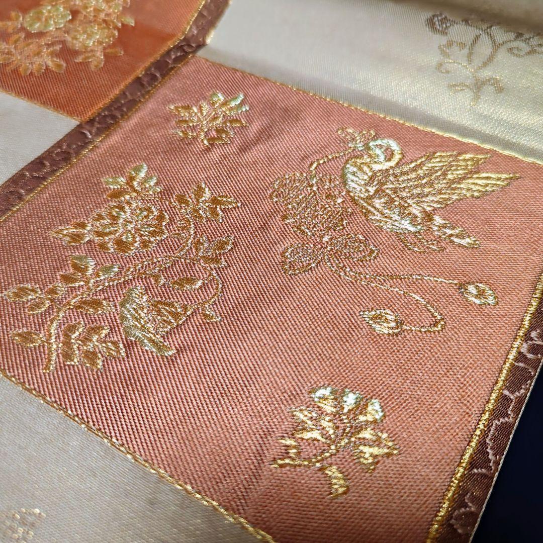 H-602 袋帯 正絹 六通 金糸 花喰鳥 華文 植物文様 - メルカリ