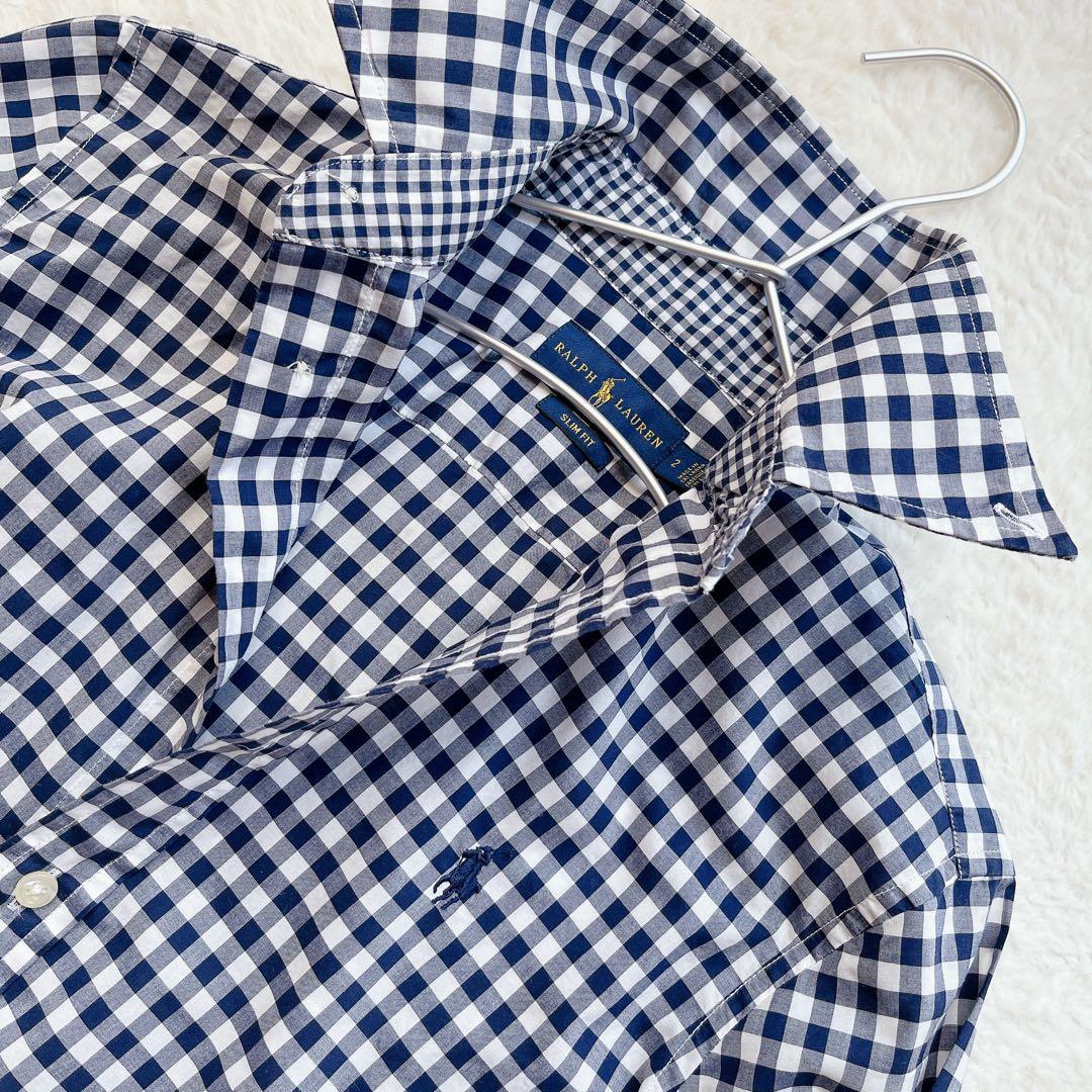 ラルフローレンRalph Lauren ギンガムチェックシャツ ポニー刺繍 紺白