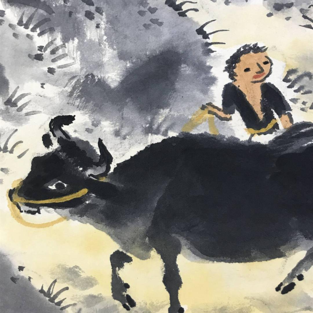 真作/四田観水/牧童之図/牛図/横物/掛軸/名家伝来AH-546 - メルカリ