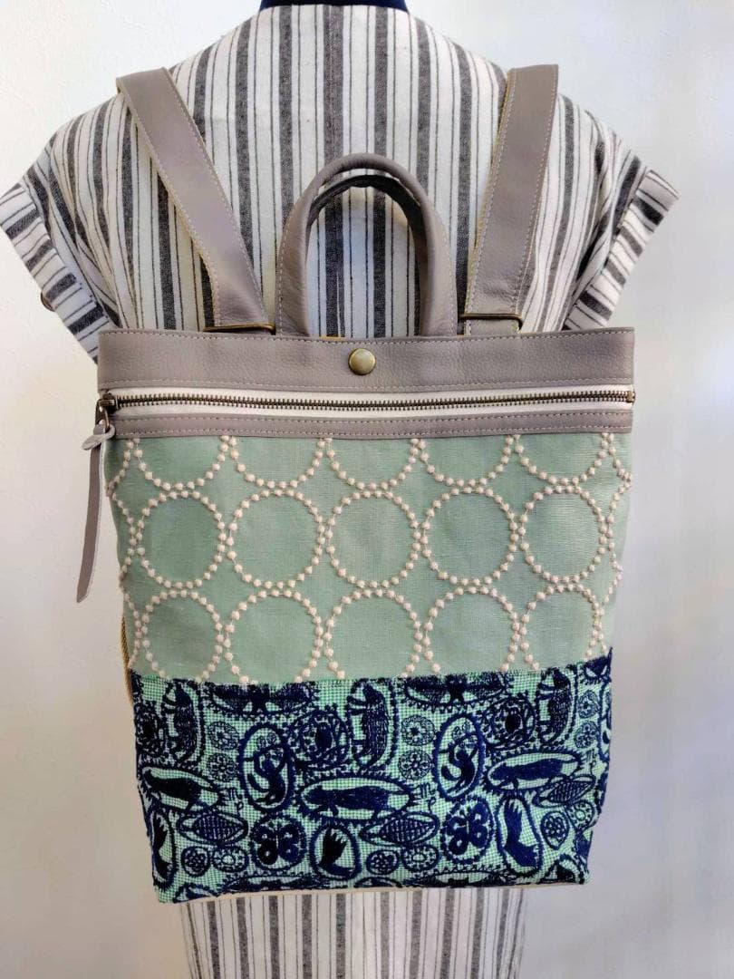 ミナペルホネン/タンバリン×ジャングルレリーフ/牛革A4トートリュック