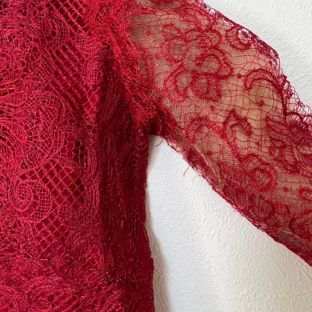 1950 エルマンノシェルビーノ 赤 レース シルクブレンド 高級感 《L》