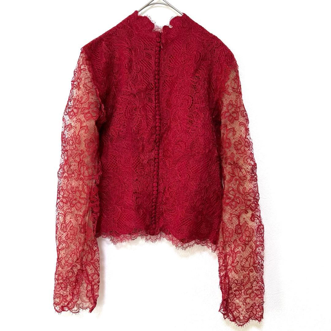 1950 エルマンノシェルビーノ 赤 レース シルクブレンド 高級感 《L》