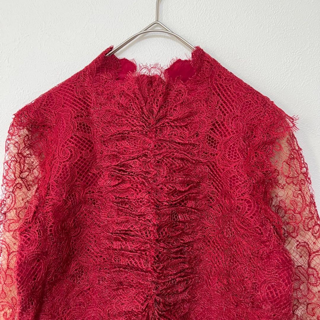 1950 エルマンノシェルビーノ 赤 レース シルクブレンド 高級感 《L》