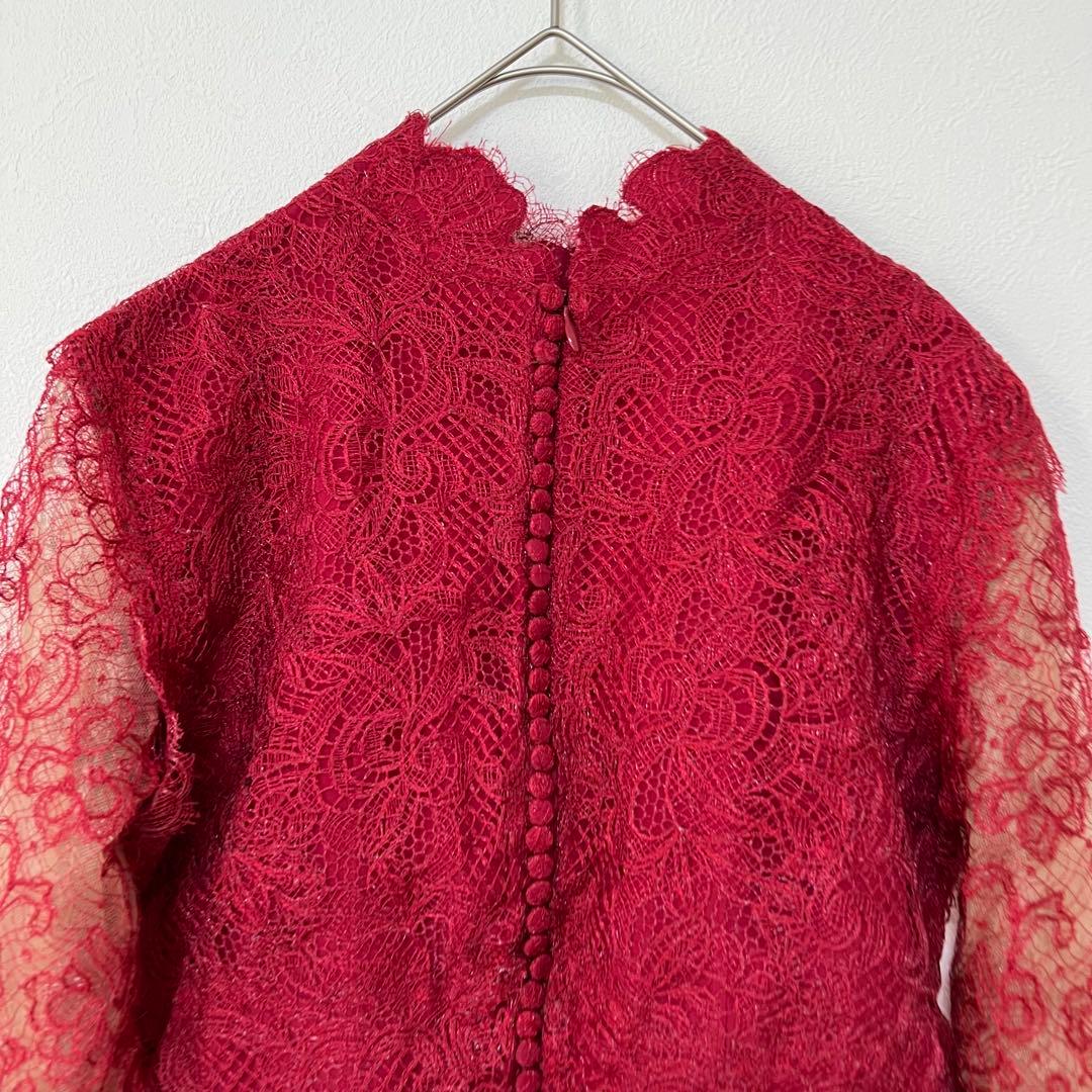 1950 エルマンノシェルビーノ 赤 レース シルクブレンド 高級感 《L》