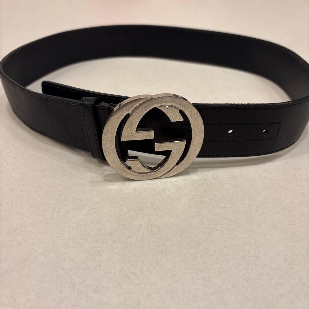 Gucci ブラックレザー ダブルGロゴベルト - メルカリ