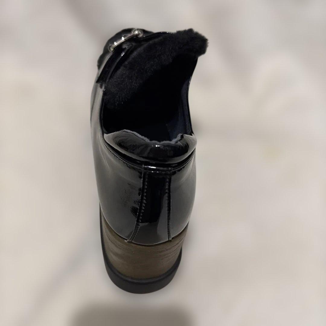 ヒルズアベニューOCEANICA ブラック エナメル ファー シューズ 厚底 黒