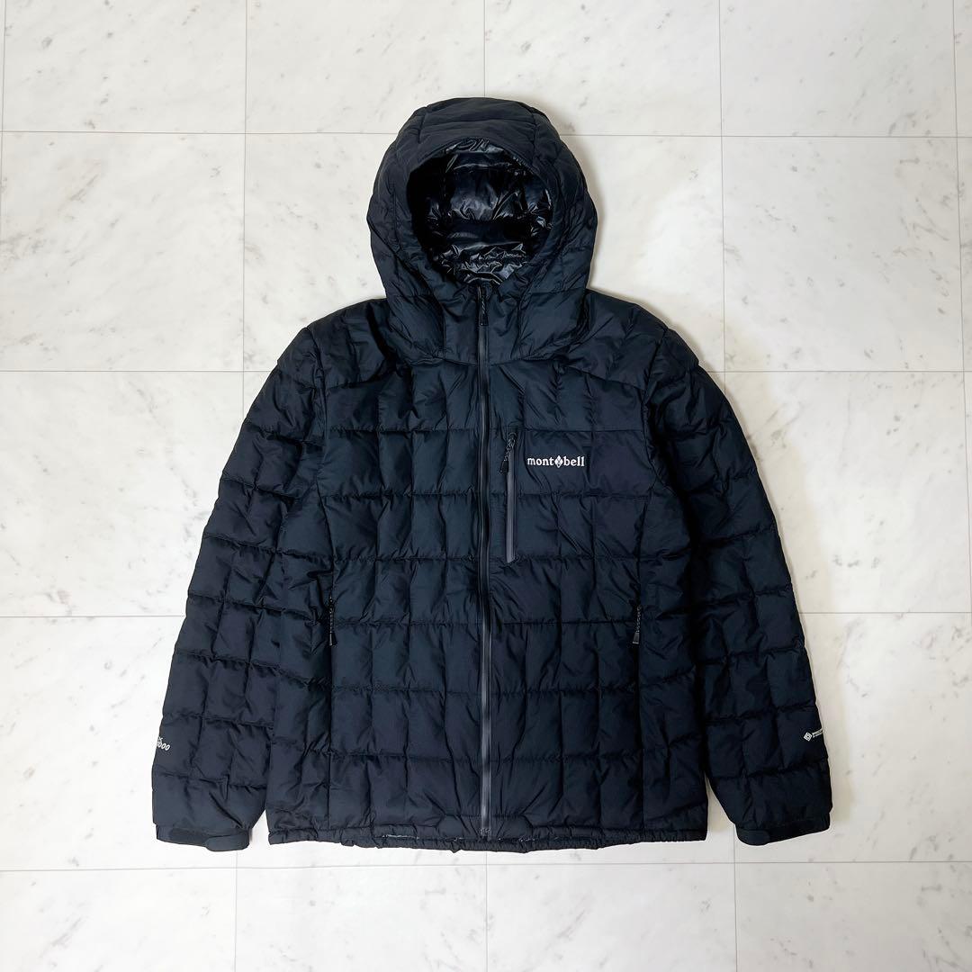 美品》モンベル イグニスダウンパーカ ドローコード ブラック メンズL