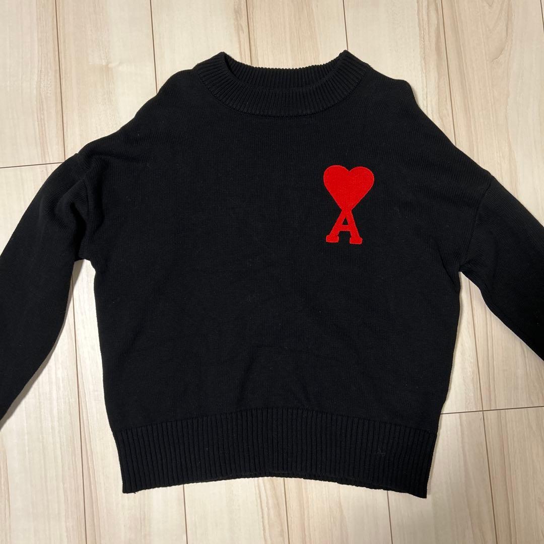 ami paris黒 ニットセーター ハート刺繍 - メルカリ