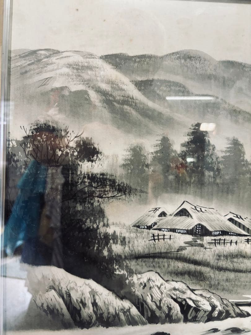 田中芳園画伯 水墨山水画 山と川の風景 人物と馬 保証書付き - メルカリ