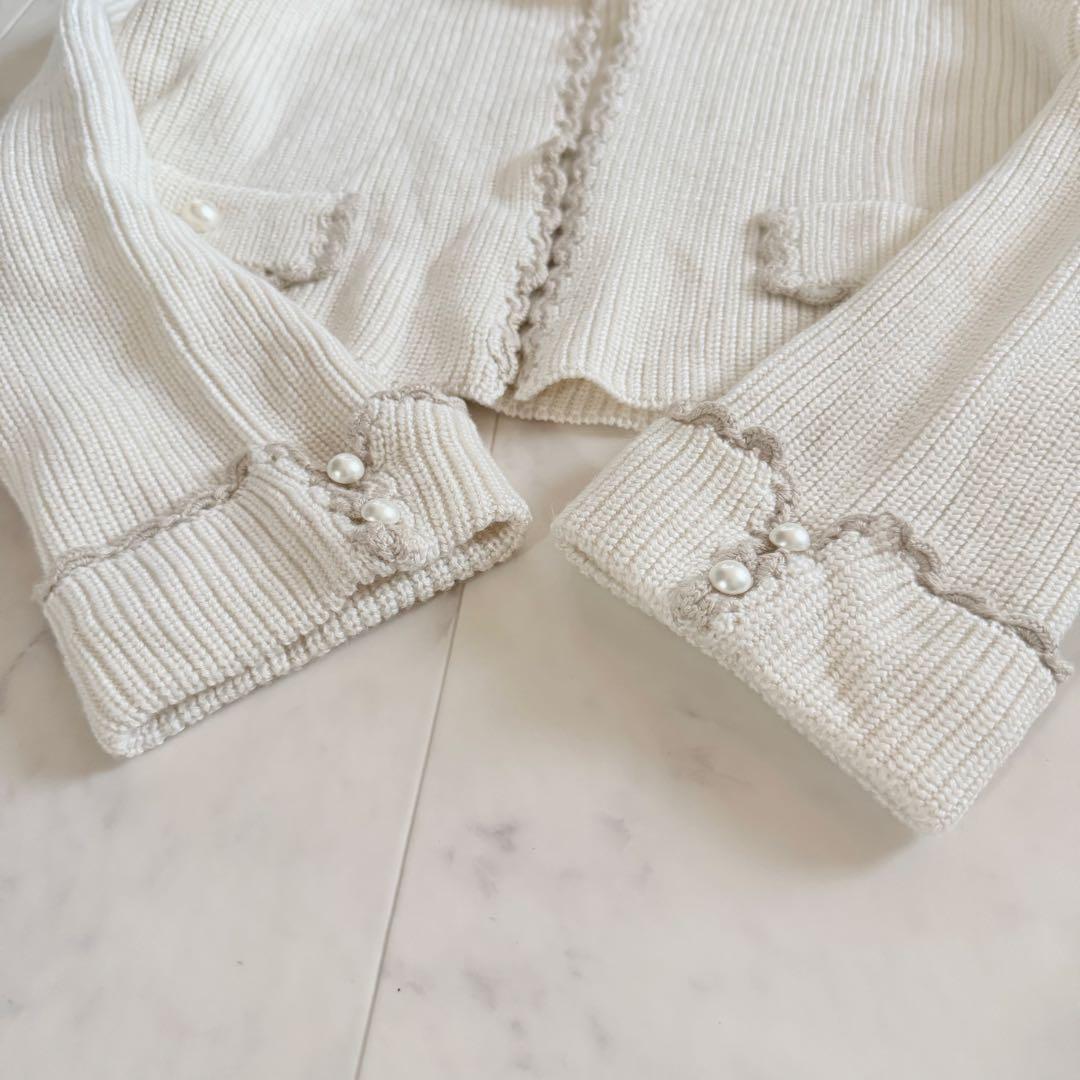 極美品☆ルネ 近年モデル 22AW フーデッドニットカーディガン パール