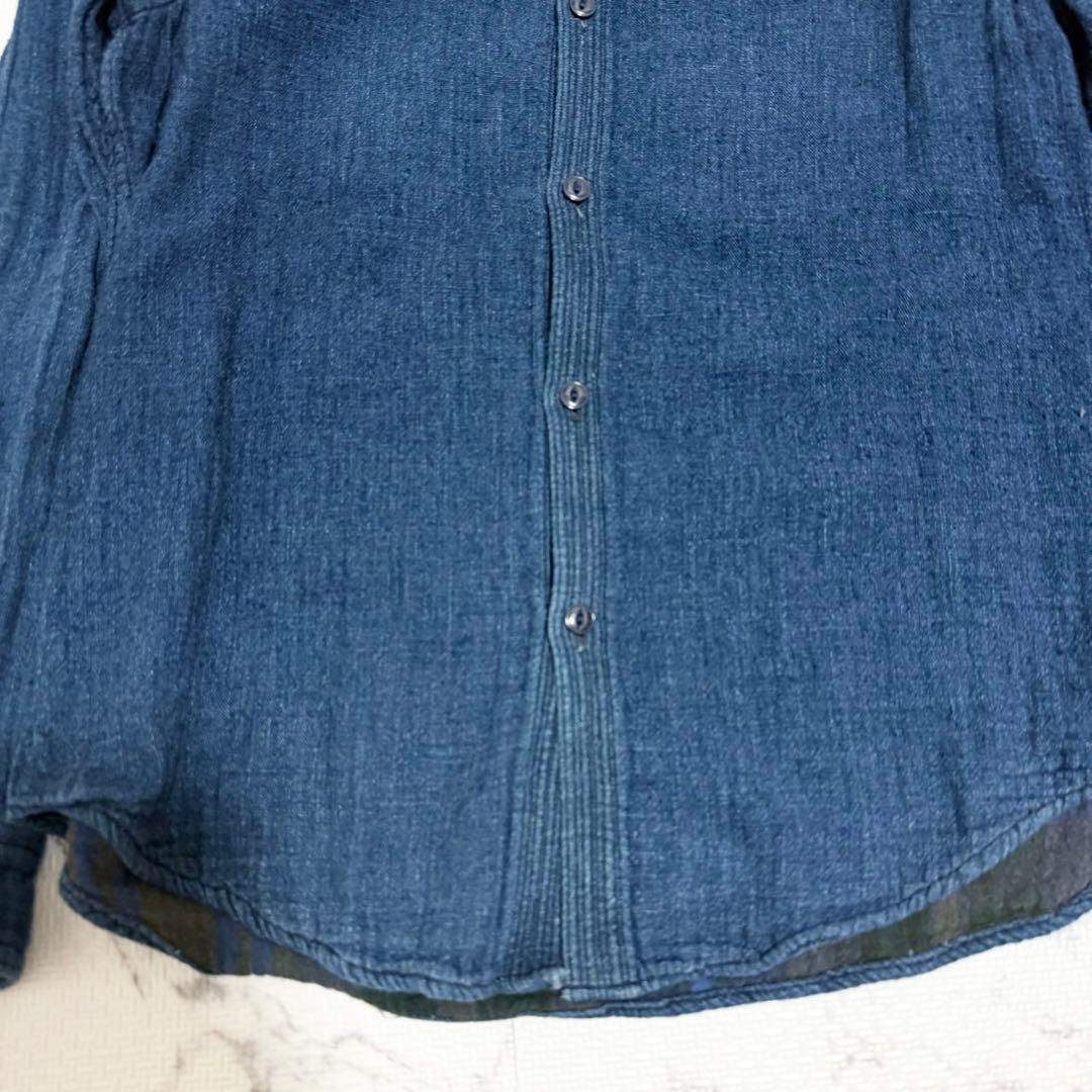 極美品】45R インディゴ染め デニムシャツ コットン100%R刺繍