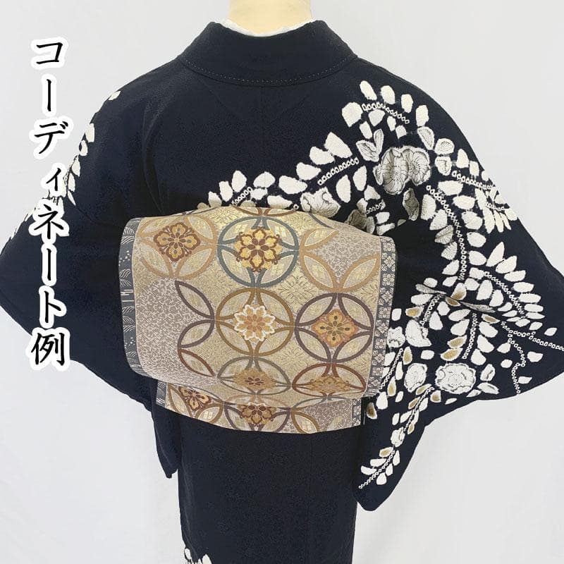 602mh1☆訪問着 辻が花絞り染 金彩 ラメ箔 地紋 黒☆状態良好 辻が花