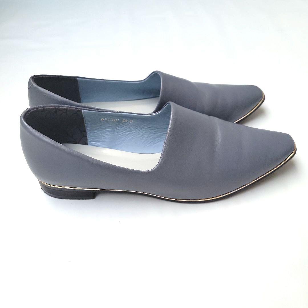 美品 HIMIKO 卑弥呼 本革 メタルラインフラットパンプス 24.5cm