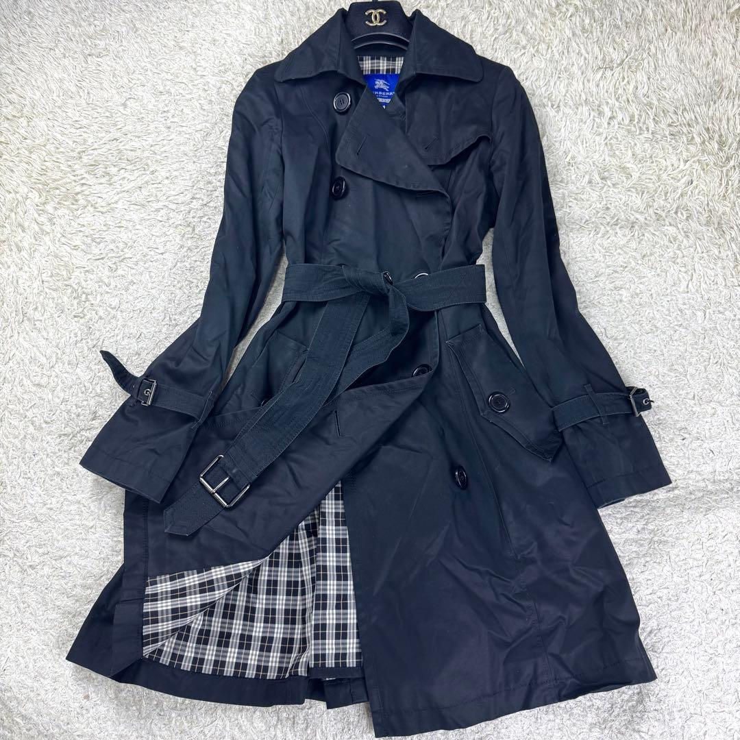 バーバリーブルーレーベル トレンチコート ベルト ノバチェック ダブル