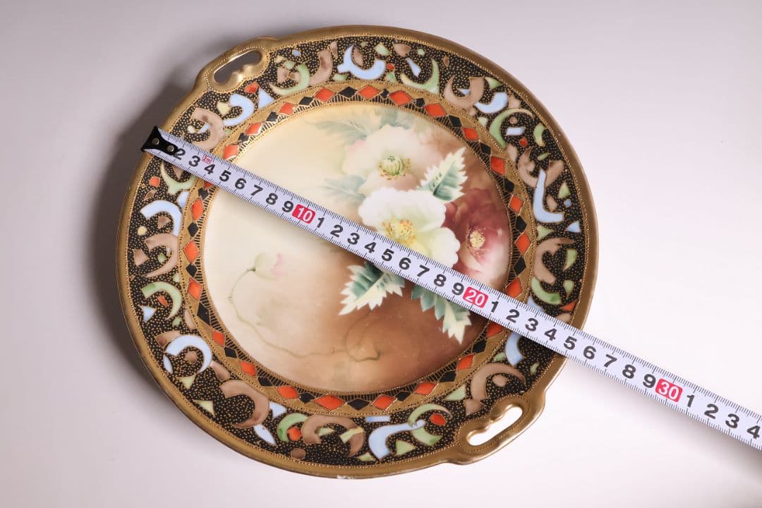 【CM289】オールドノリタケ 花図 プレート 26.5cm 明治 皿 陶磁器