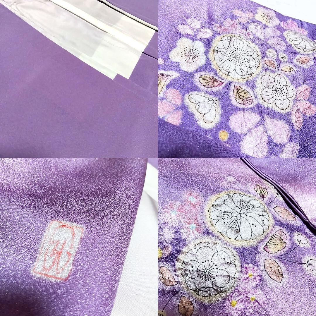 辻ケ花 辻が花 辻ヶ花 セット 紫 訪問着 銀通し 作家物 落款 袋帯 絞り