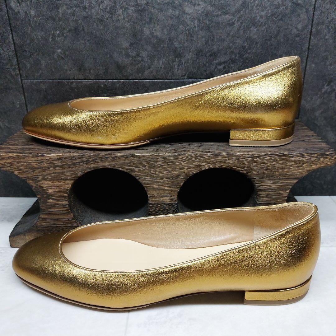 フランチェスコルッソ ゴールドフラットシューズ 23.5cm
