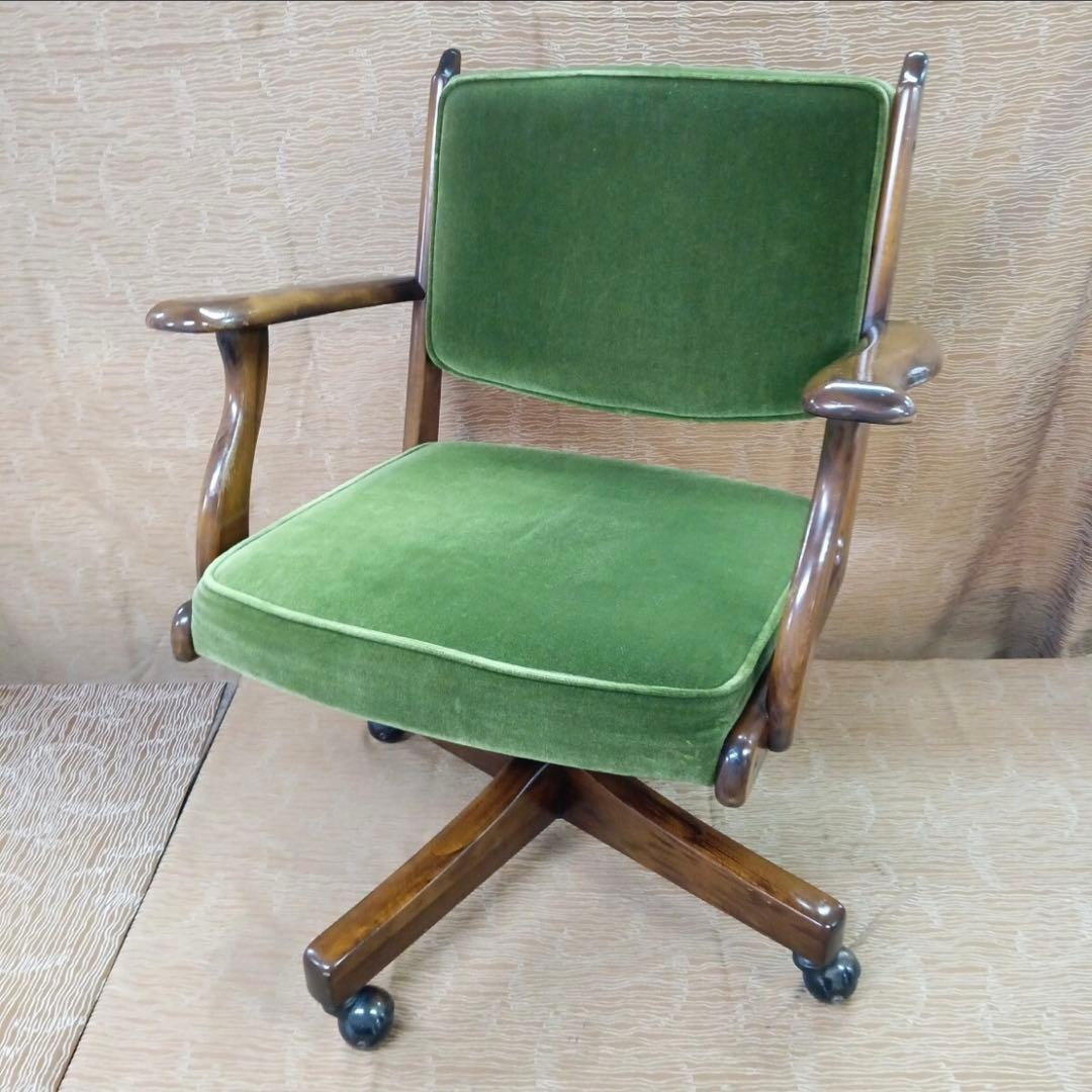 カリモク コロニアル デスクチェア モスグリーン オールドカリモク