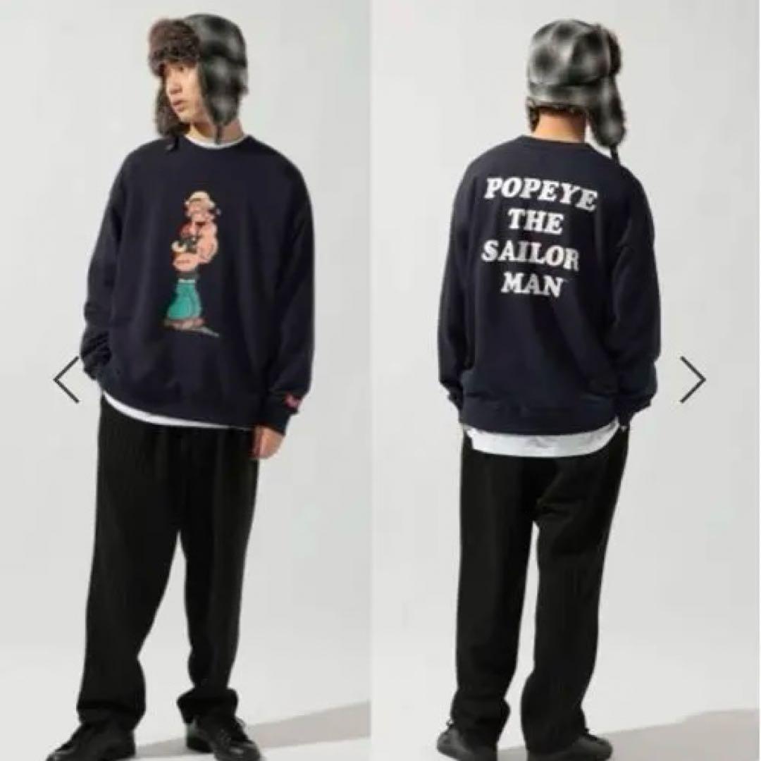 ニコアンド ポパイキャラクタープリントスウェットシャツ ネイビー M