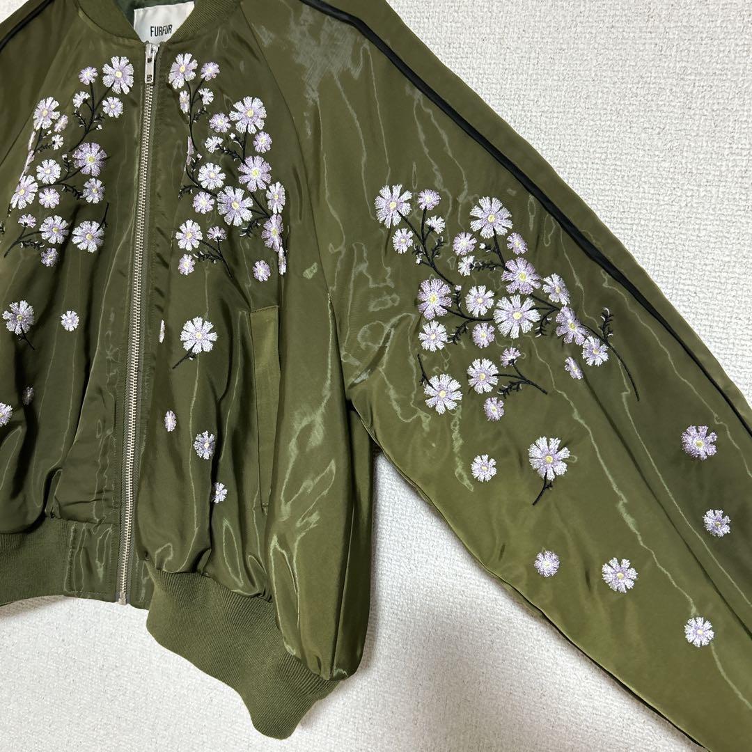 ファーファー フラワー 刺繍スカジャン アウターブルゾン - メルカリ