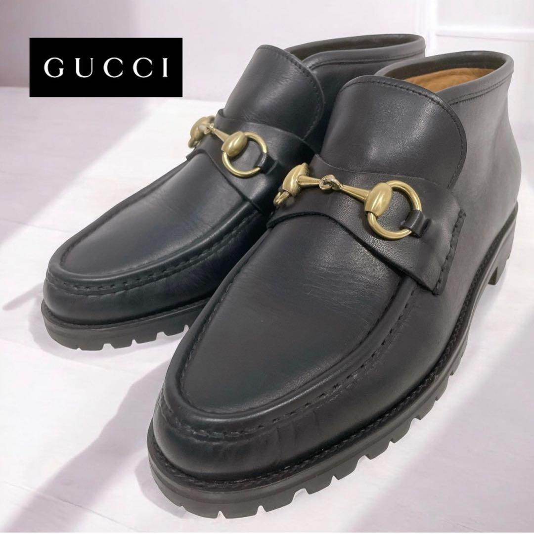 GUCCIグッチ ホースビット ブーツ レザー ブラック 厚底 黒 金具