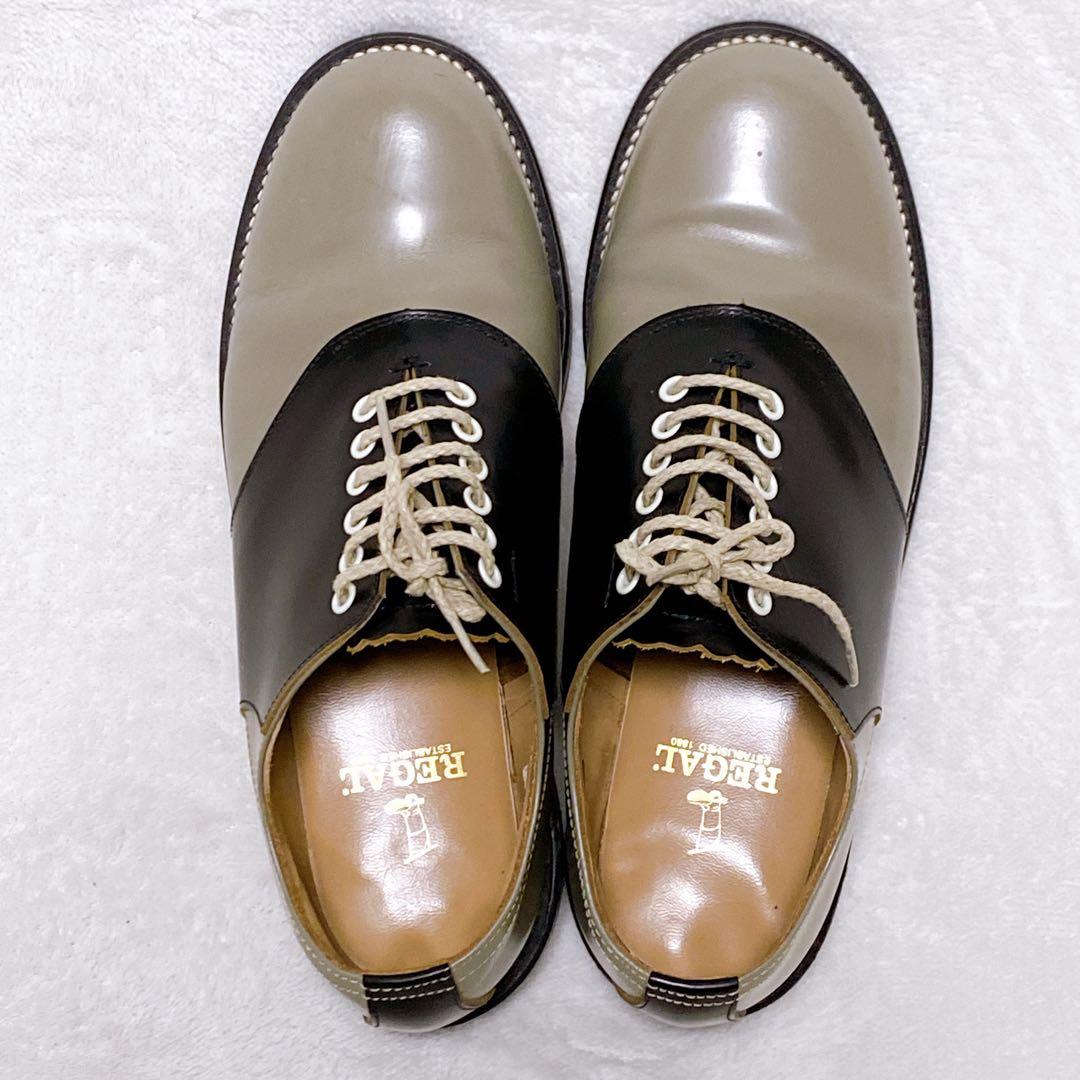 美品　REGAL　サドルシューズ　25.5cm　ブラック　グレー　バイカラー　黒