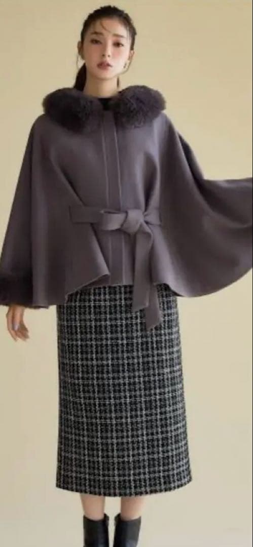 ミッシュマッシュ　ポンチョコートグレー ミッシュマッシュ MISCH MASCH 2025秋冬新作 ブローチ付きポンチョ