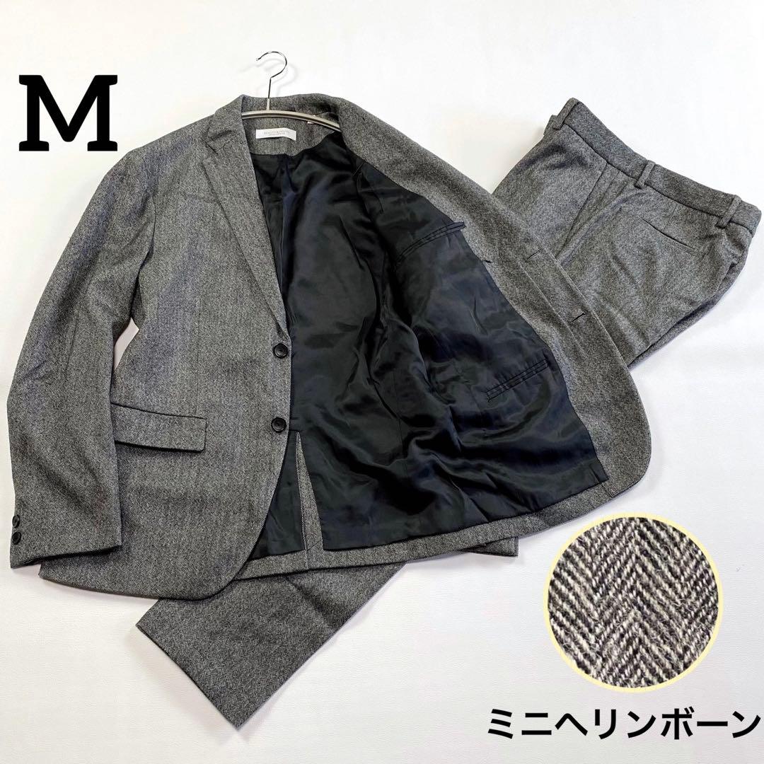 ビューティアンドユース✨サキソニー　セットアップスーツ　グレー　ヘリンボーンM WEB限定／WEAR SHiFT／スーツ／2つボタン／尾州／リサイクルウール
