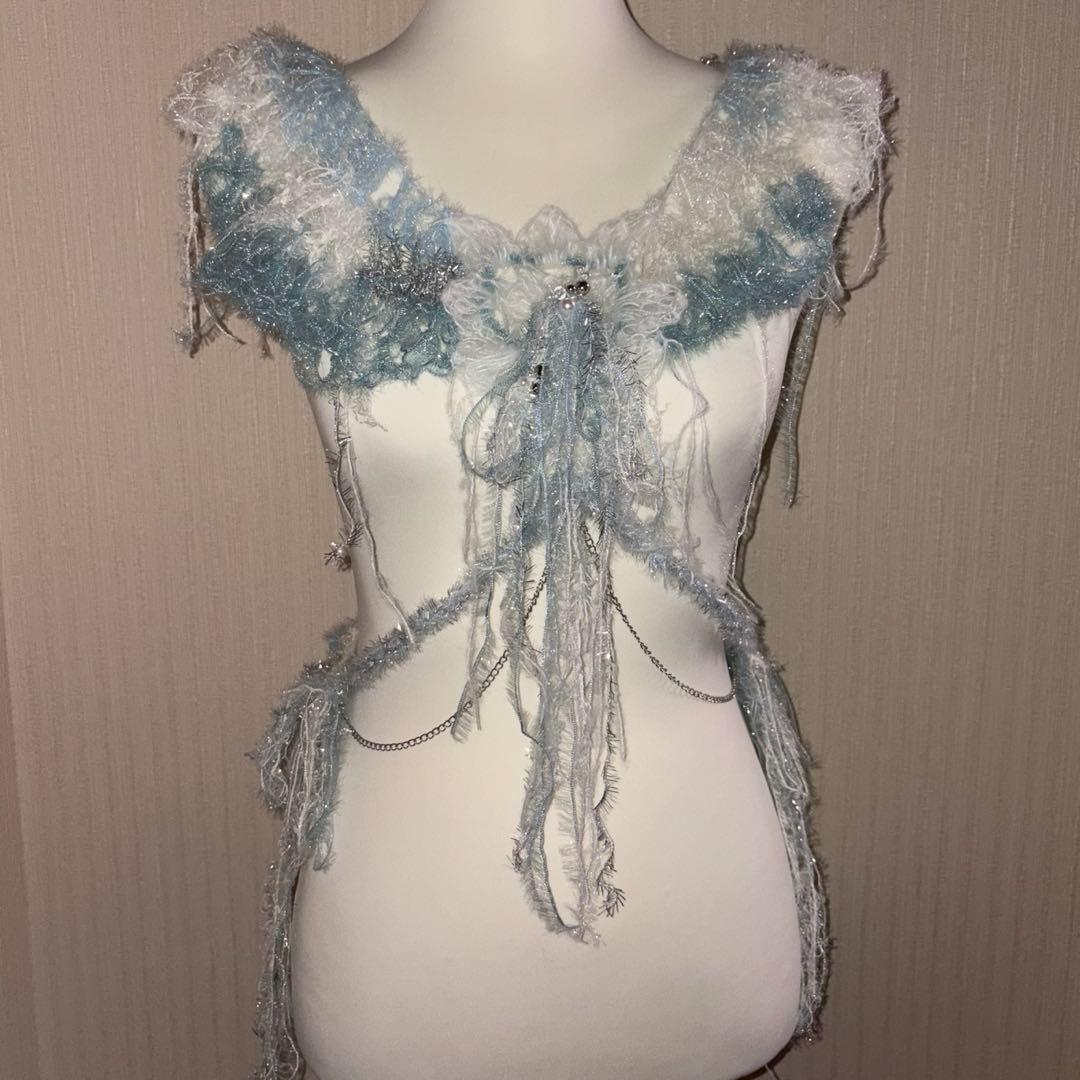 ハンドメイド　ニット　トップス( )✩‧₊ 手洗い可／日本製／短め丈】編地変化のニットトップス（ニット