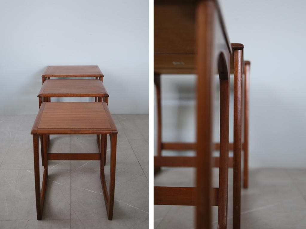 IZ88485N☆SUNELM 英国アンティークSUNELM製チークネストテーブル3台