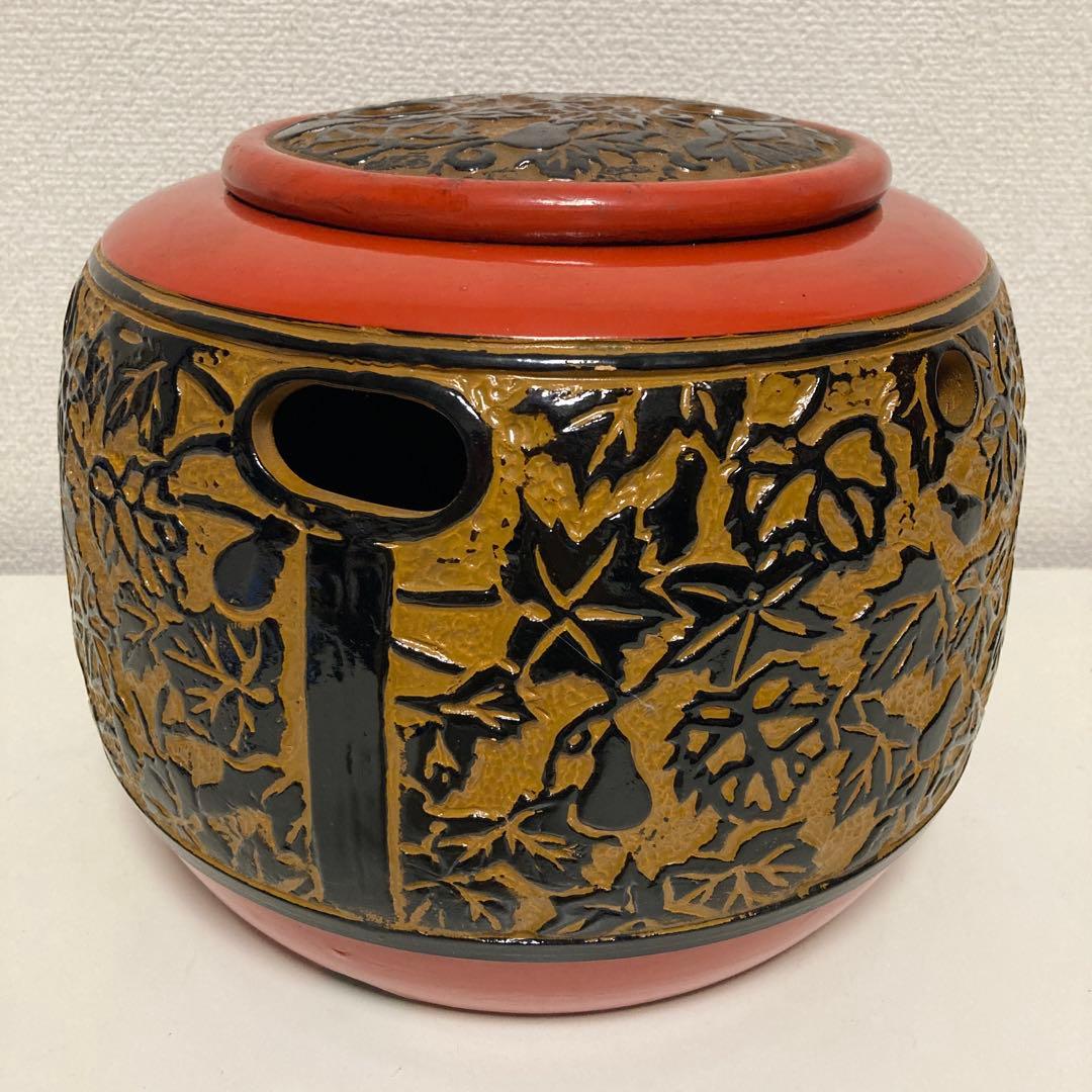 火鉢 行火 あんか 手あぶり 灰入れ 陶器製 朱塗 骨董品 - メルカリ