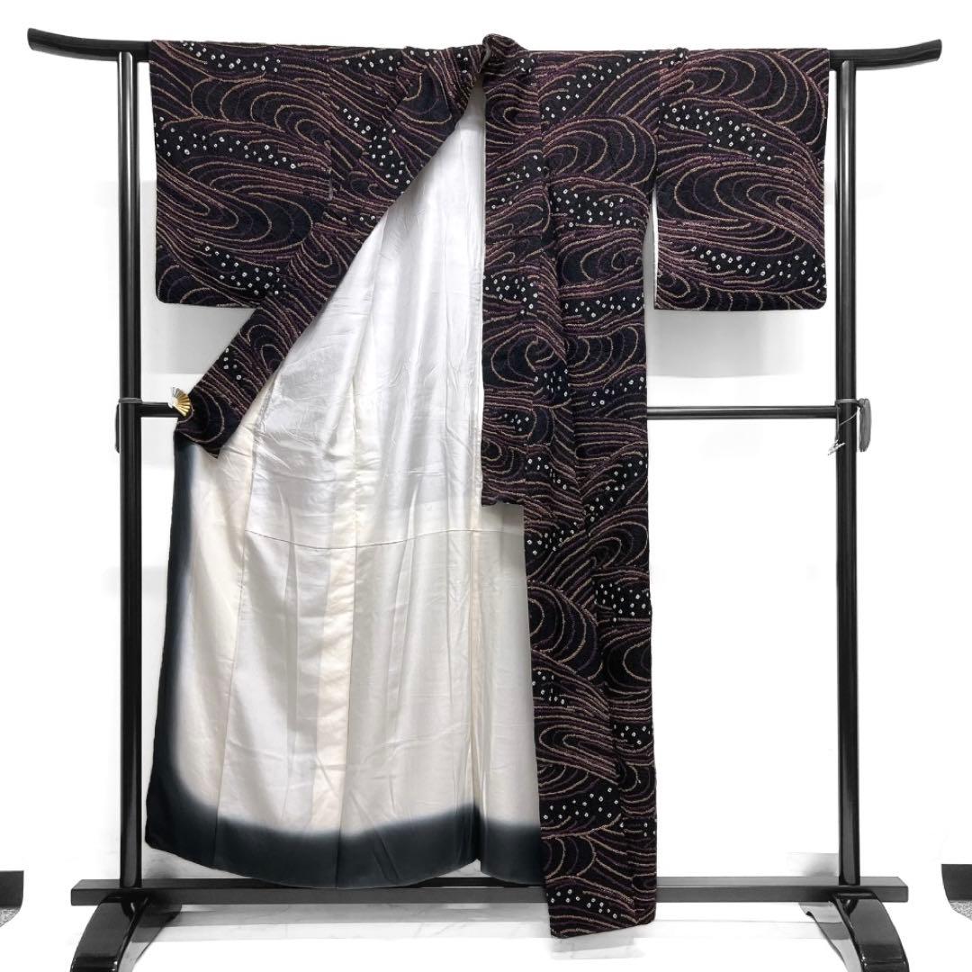 小紋 総絞り 流水 鹿の子 ブラック 黒地 お洒落 着物 124a d - メルカリ