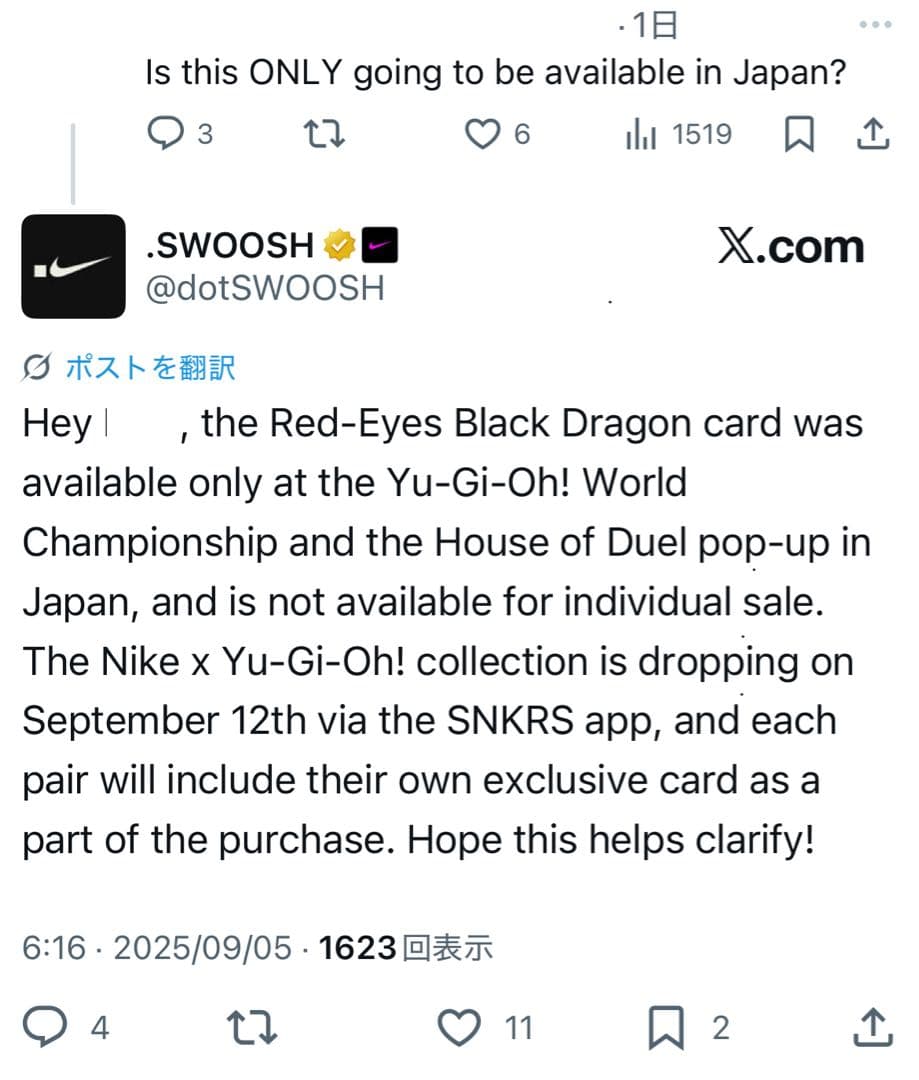 約3000枚限定！ 遊戯王 NIKE レッドアイズブラックドラゴン ナイキ