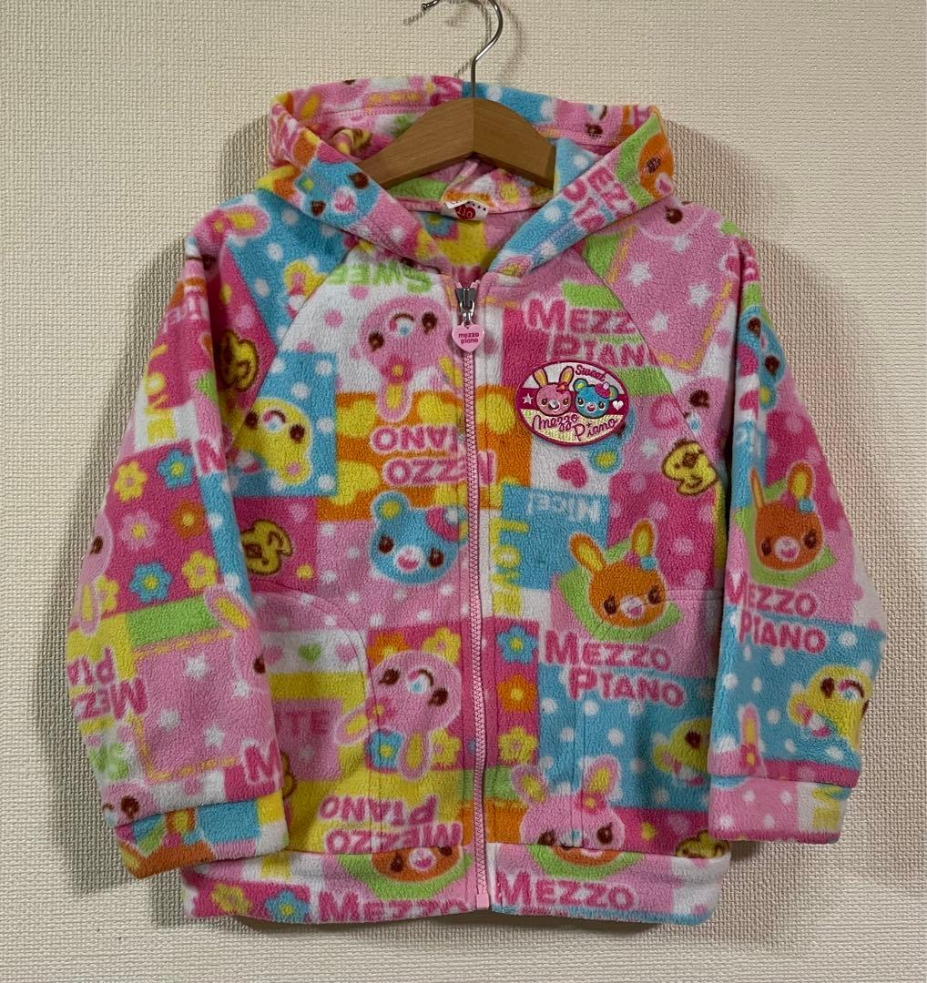 メゾピアノ フリース ジップアップ パーカー 平成レトロ 総柄 110