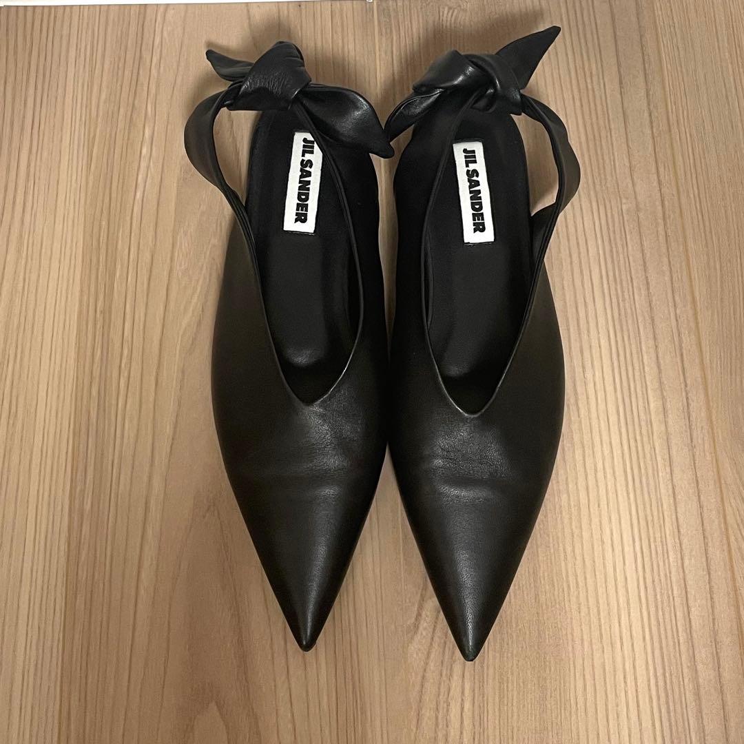 JIL SANDERジルサンダー ポインテッドトゥバックリボンフラット