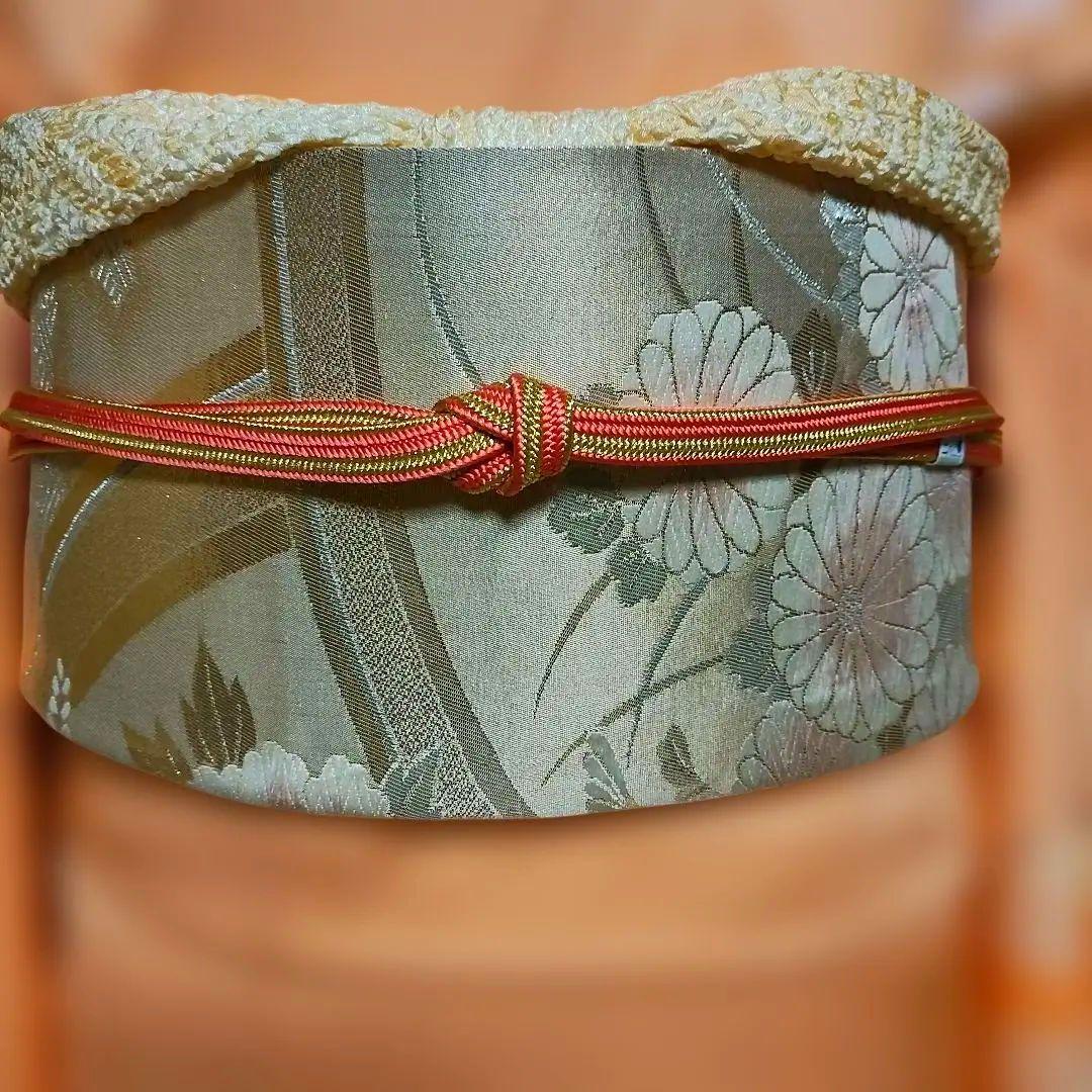 淡いクリームサーモンピンク 小菊付け下げ 訪問着フルセット 襦袢付き