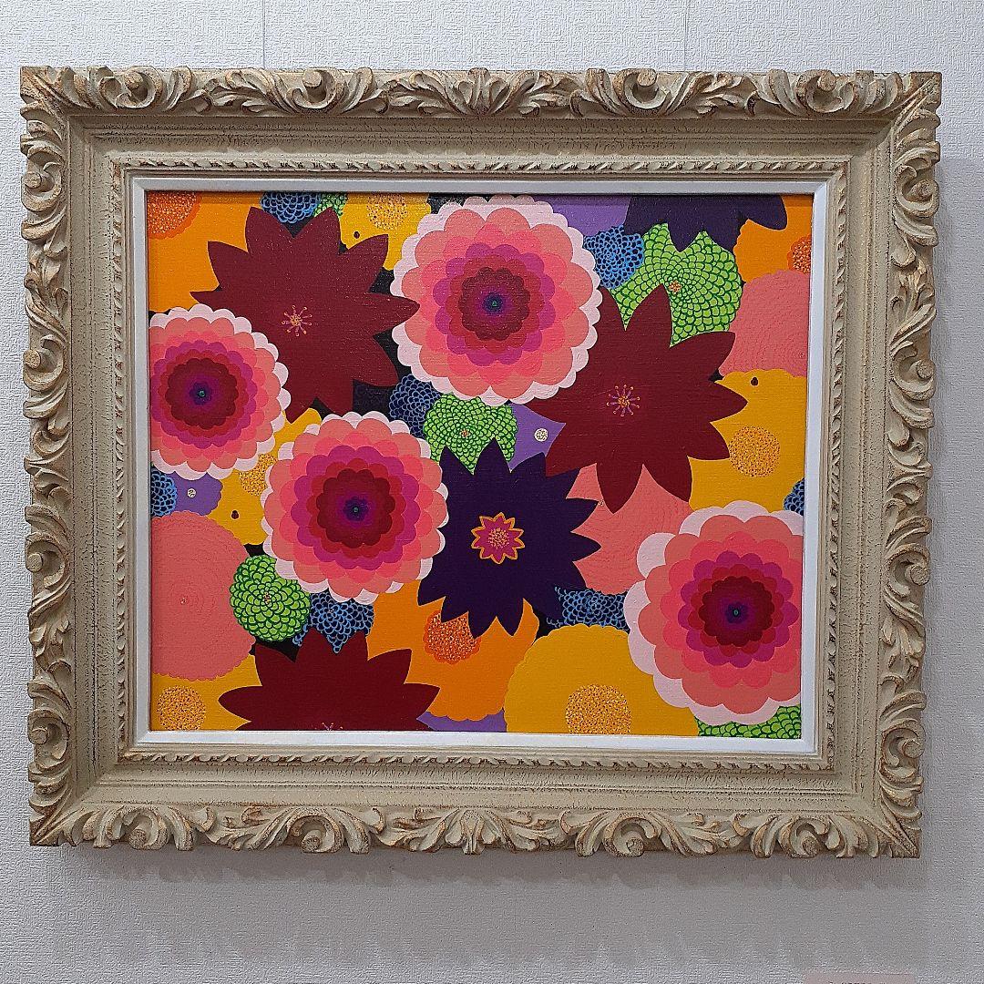 ミックスフラワー F12号 アクリルガッシュ 画家 小楠アキコ作品 額付き