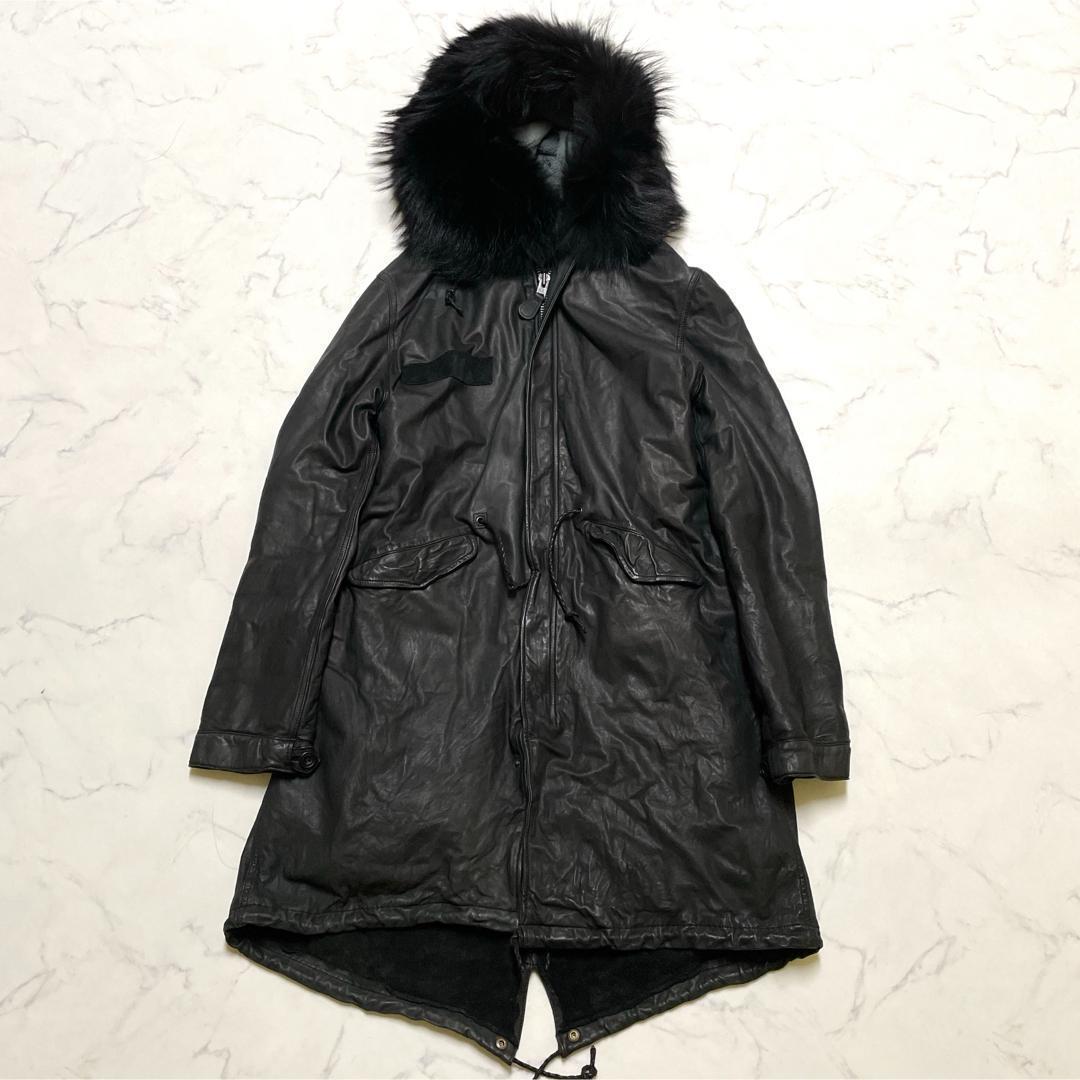 シシ レザーモッズコート 洗えるレザー SAGAFUR フード フィッシュテール