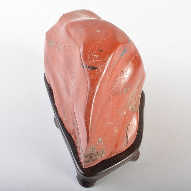 天然石 鑑賞石 佐渡赤玉石 赤石 置物 重さ約2.5㎏ 唐木台付 C R6924