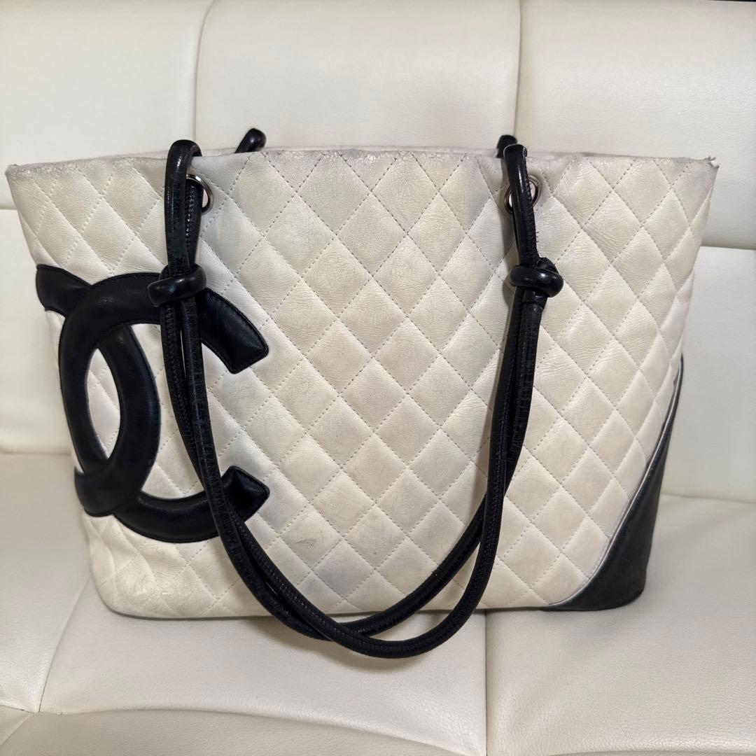シャネルカンボンライントートバッグホワイトブラック 楽天市場】【中古】シャネル カンボンライン トートバッグ スモール PM