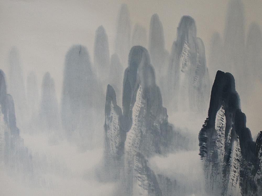 画】 ☆ 字画 紙本水墨山水漁猟掛軸 ☆ 作家物 崇山老樹