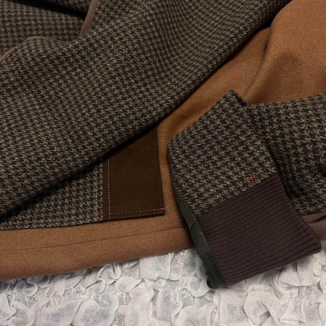 美品【ROSIER ロジエ】日本製 異素材MIX 切り替え コート フード 茶の