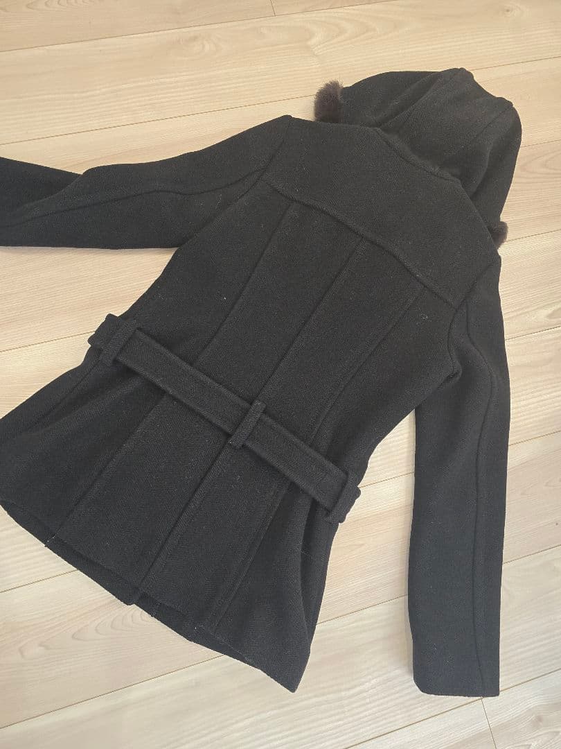 バーバリーブルーレーベル M フード付き黒ウールピーコート