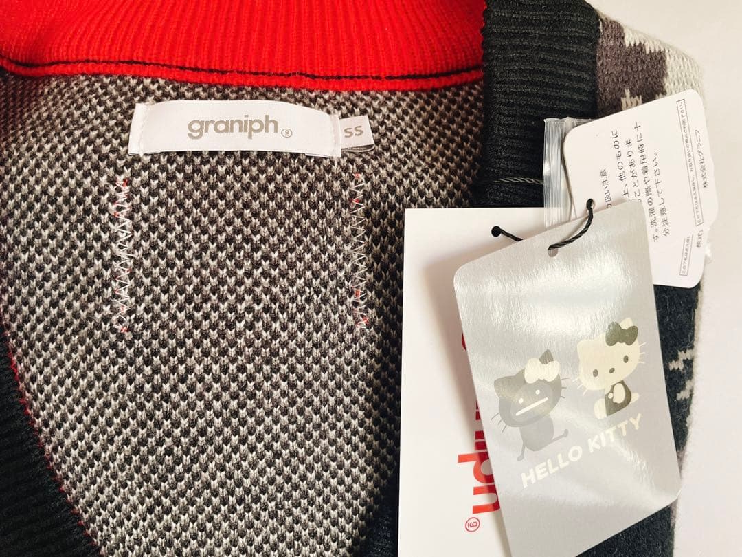 キティ シルエットパターン ジャカードVネックカーディガン グラニフ