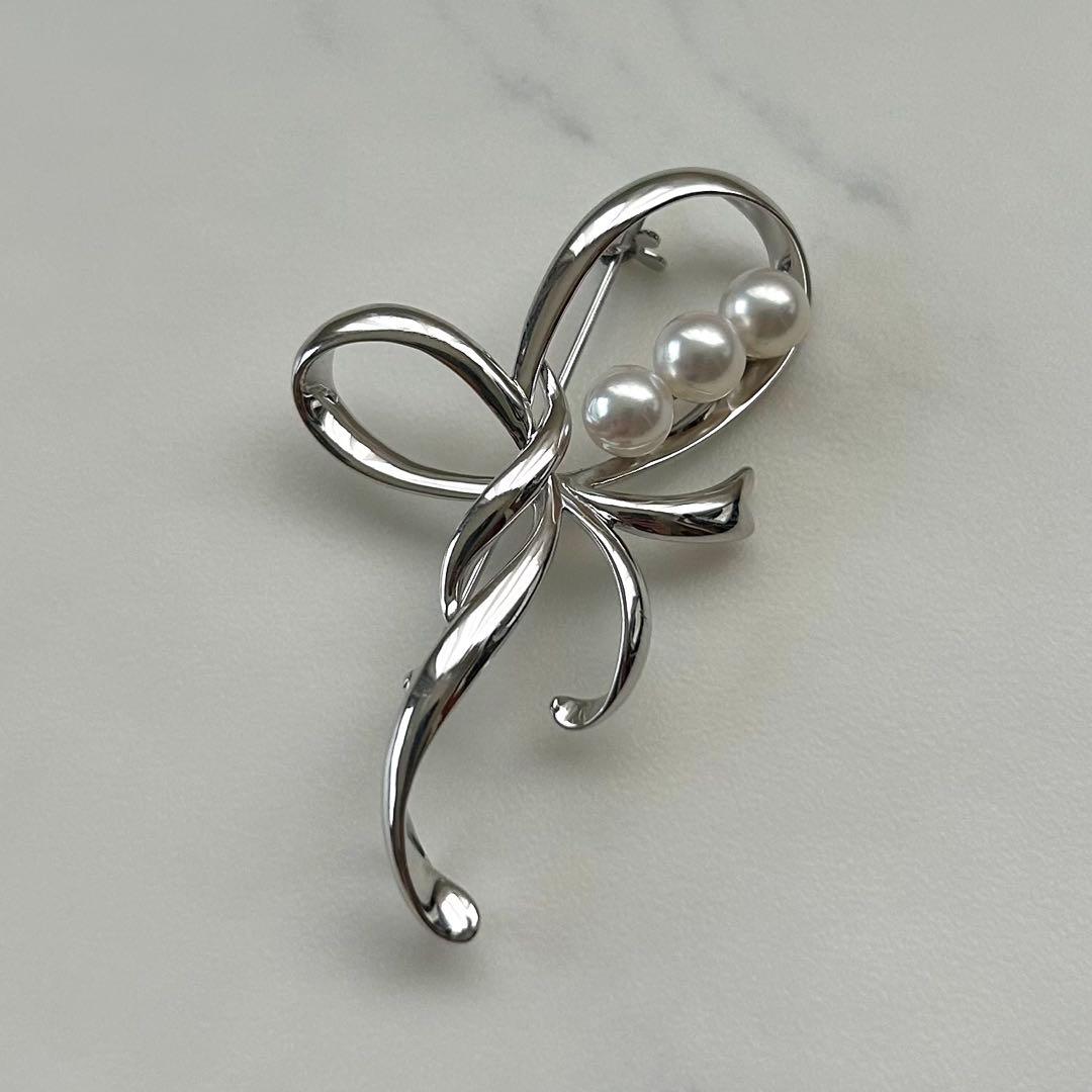 タサキ ブローチ パール 本真珠 3粒 6.2mm TASAKI刻印 シルバー