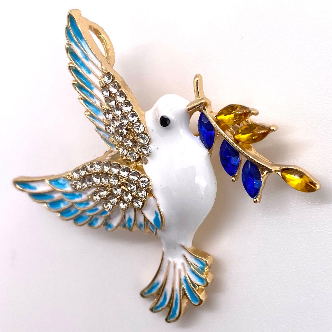 鳥×枝モチーフ ブローチ ラインストーン 北欧風 上品 可愛い きれいめ