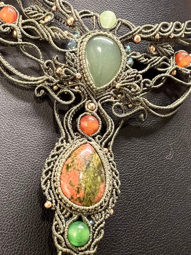 handmade_Luna】マクラメ× アベンチュリン ユナカイト ネックレス