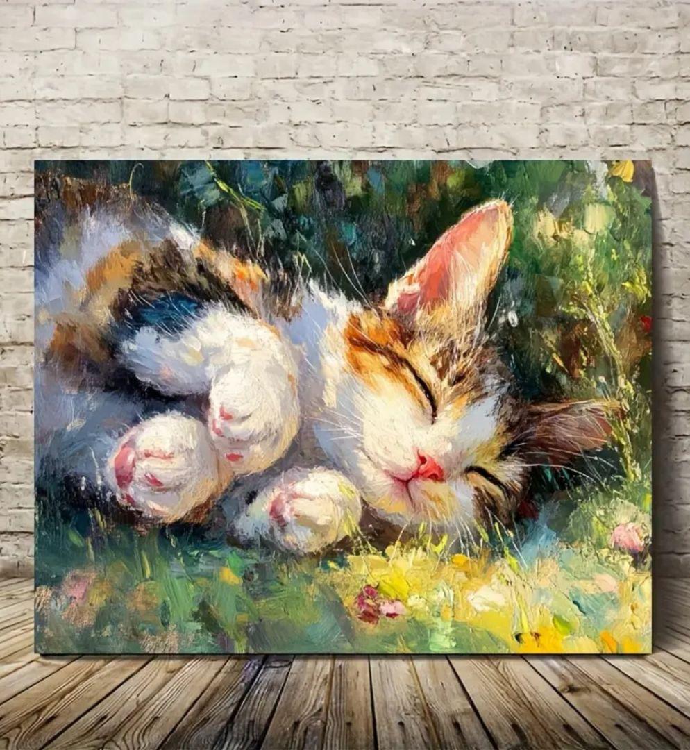 油絵風 三毛猫 三毛 ミケ 猫 絵画 アート ネコ ねこ インテリア 肉球