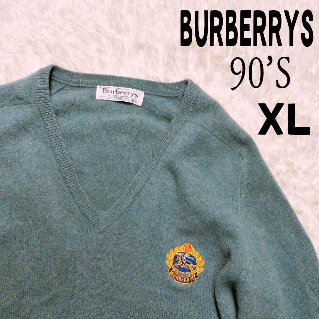 Burberrys スコットランド製 Vネックニット 刺繍ロゴ ウール100%